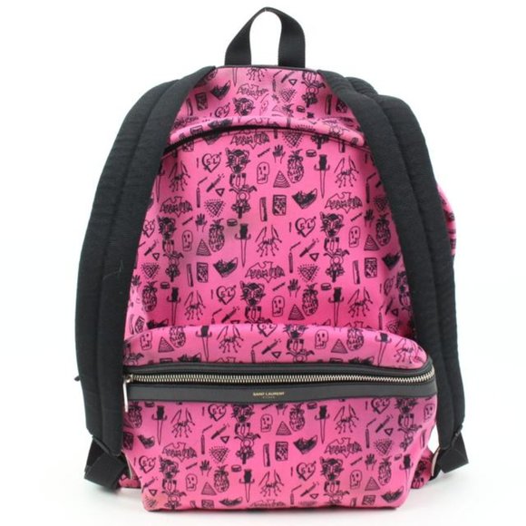 Saint Laurent Hot Pink Doodle Print City Backpack 54ys23s - Picture 1 of 12
